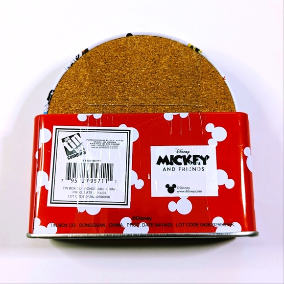 Disney Mickey Mouse Coaster Tin Set of 6 Cork Coasters Minnie Mouse New Gift - Picture 2 of 3